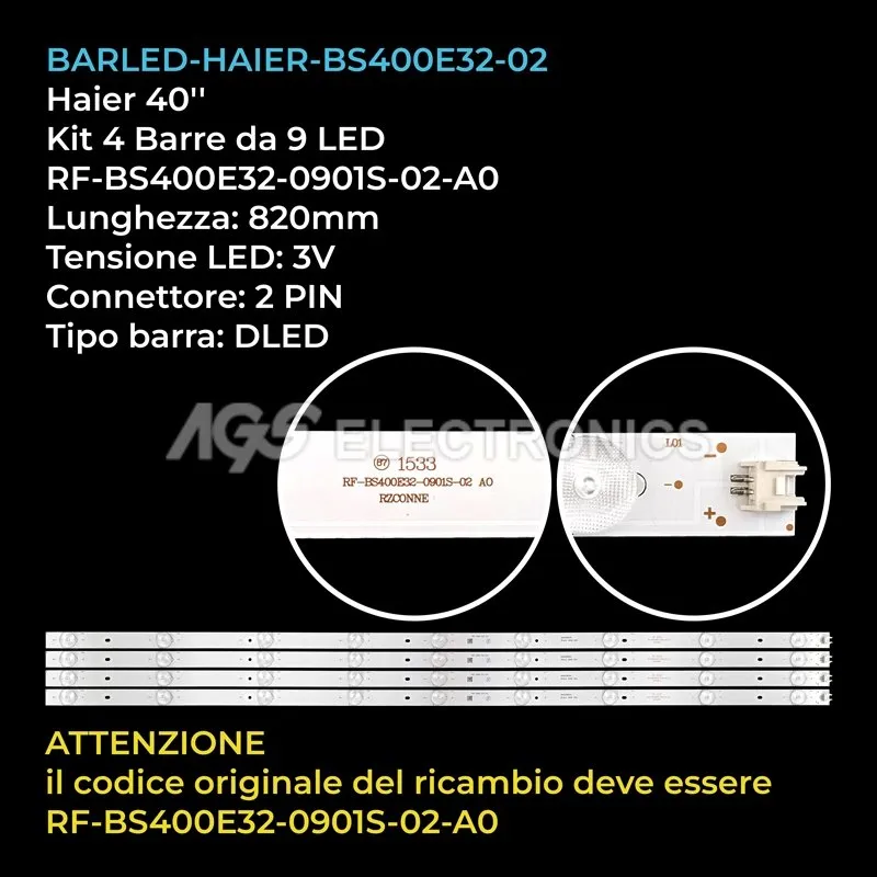 kit 4 barre LED retroilluminazione per Haier 40 pollici modello LE40F6000TF