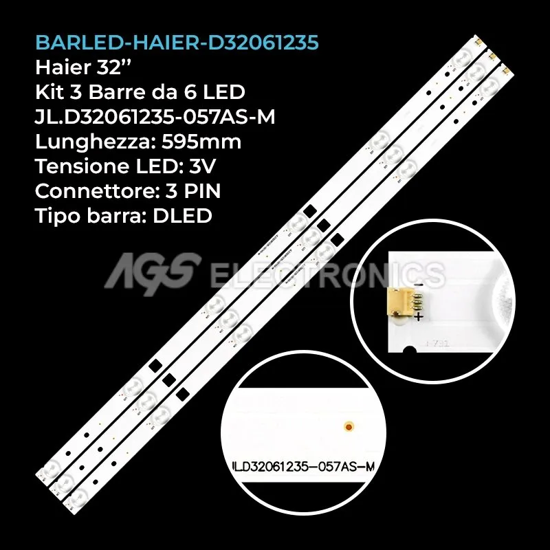 kit 3 barre LED retroilluminazione per Haier 32 pollici modello LED32HD320