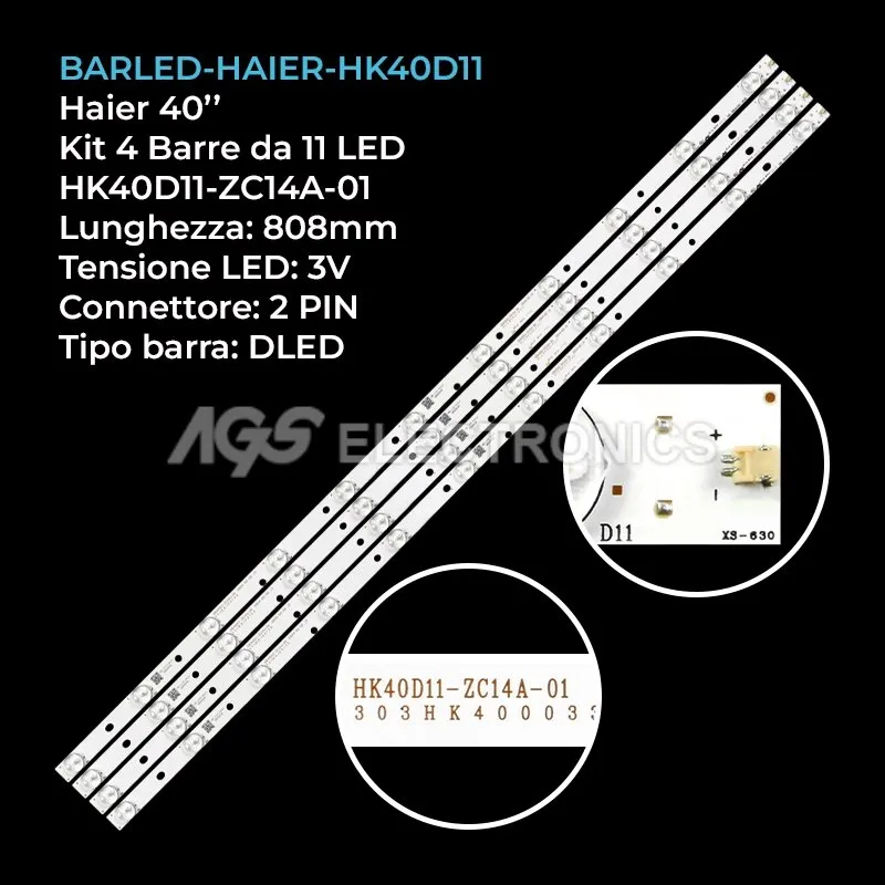 kit 4 barre LED retroilluminazione per Haier 40 pollici modello HK395WLEDMCHA1H
