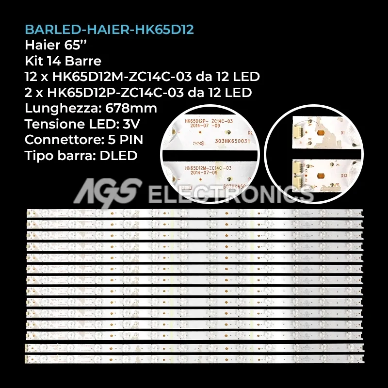 kit 14 barre LED retroilluminazione per Haier 14 pollici modello T650QVD010