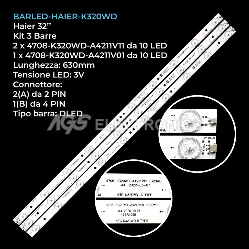 kit 3 barre LED retroilluminazione per TCL 32 pollici modello LED32568