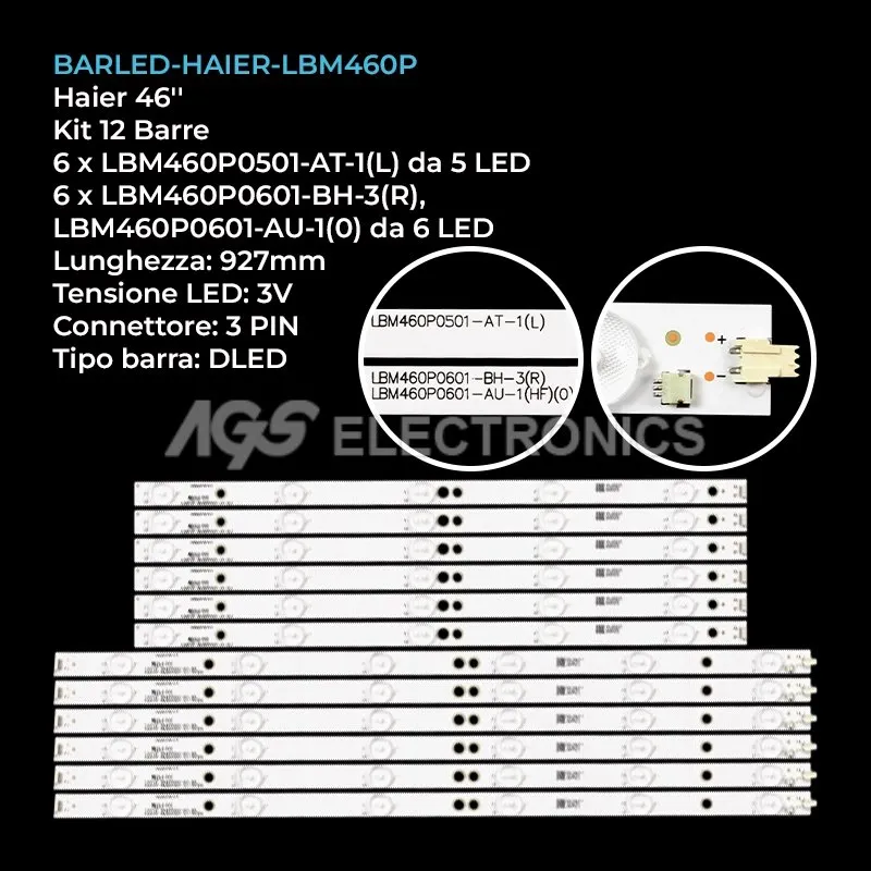 kit 12 barre LED retroilluminazione per Sharp 46 pollici modello LC46LD265E