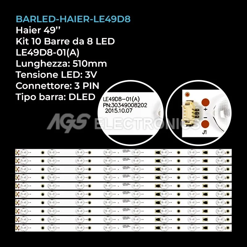 kit 10 barre LED retroilluminazione per Haier 49 pollici modello LE48A31