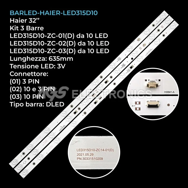 kit 3 barre LED retroilluminazione per Haier 32 pollici modello LC320TU3A