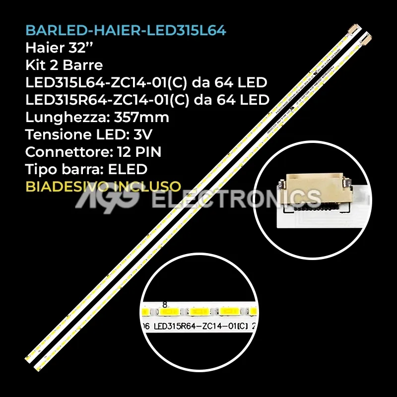 kit 2 barre LED retroilluminazione per Haier 32 pollici modello LE32T30