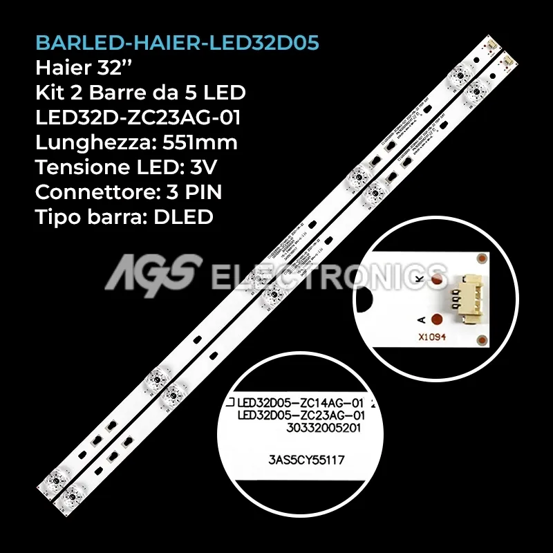 kit 2 barre LED retroilluminazione per Haier 32 pollici modello LE32A30G