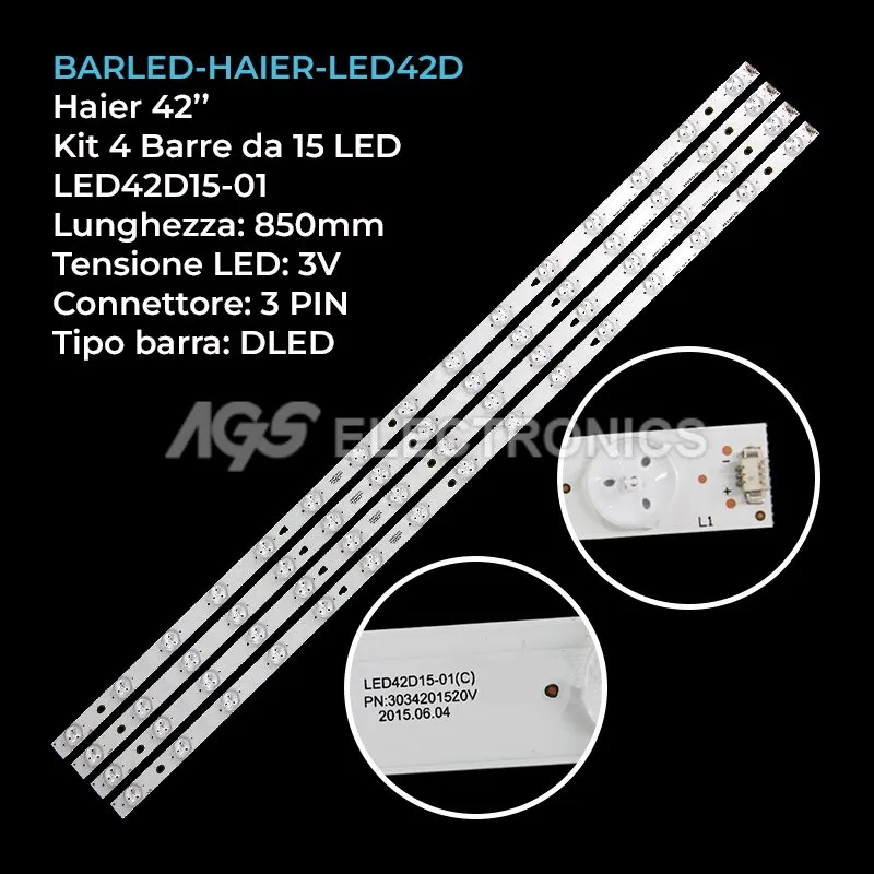kit 4 barre LED retroilluminazione per Haier 42 pollici modello LE42B8000TF