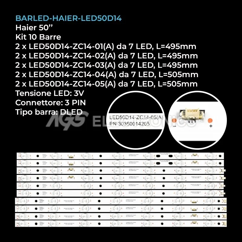 kit 10 barre LED retroilluminazione per Haier 50 pollici modello LED50A900