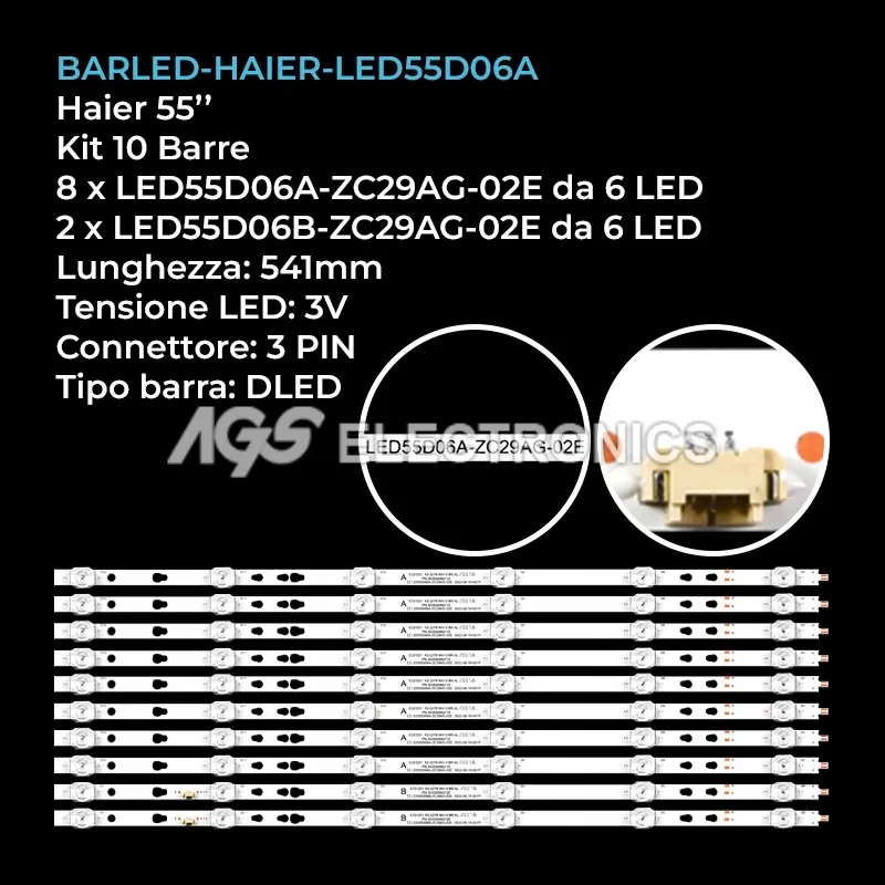 kit 10 barre LED retroilluminazione per Haier 55 pollici modello LS55AL88A2