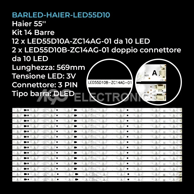 kit 14 barre LED retroilluminazione per Panasonic 55 pollici modello TC55X400U