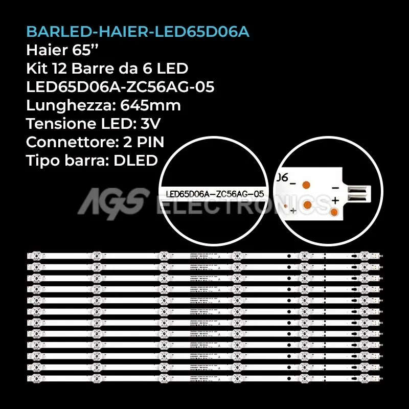 kit 12 barre LED retroilluminazione per Logik 65 pollici modello L65AUE21