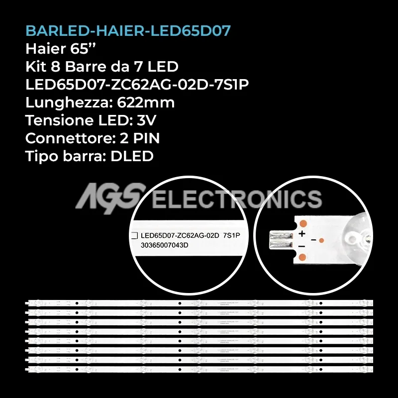 kit 8 barre LED retroilluminazione per Haier 65 pollici modello LU65D31PRO