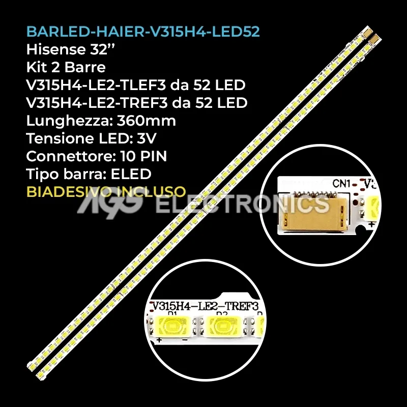 kit 2 barre LED retroilluminazione per Hisense 32 pollici modello LED32T29P
