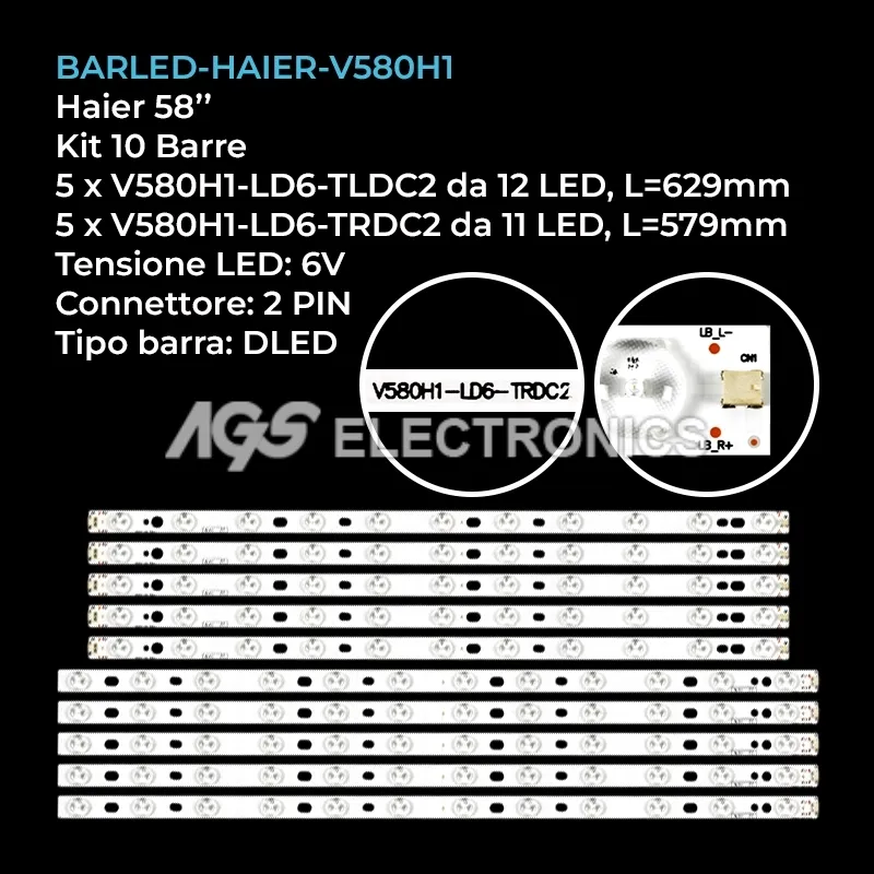 kit 10 barre LED retroilluminazione per Konka 58 pollici modello LED58R5500