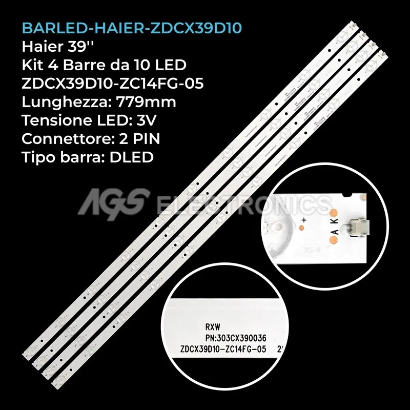 kit 4 barre LED retroilluminazione per Akai 39 pollici modello AKTV400