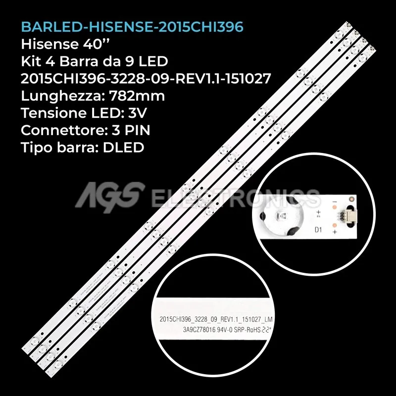kit 4 barre LED retroilluminazione per Hisense 40 pollici modello LED40H166