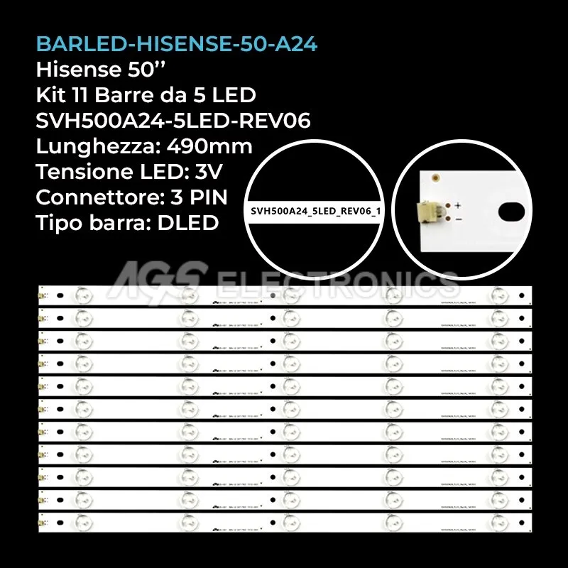kit 11 barre LED retroilluminazione per Hisense 50 pollici modello HD500DFB54