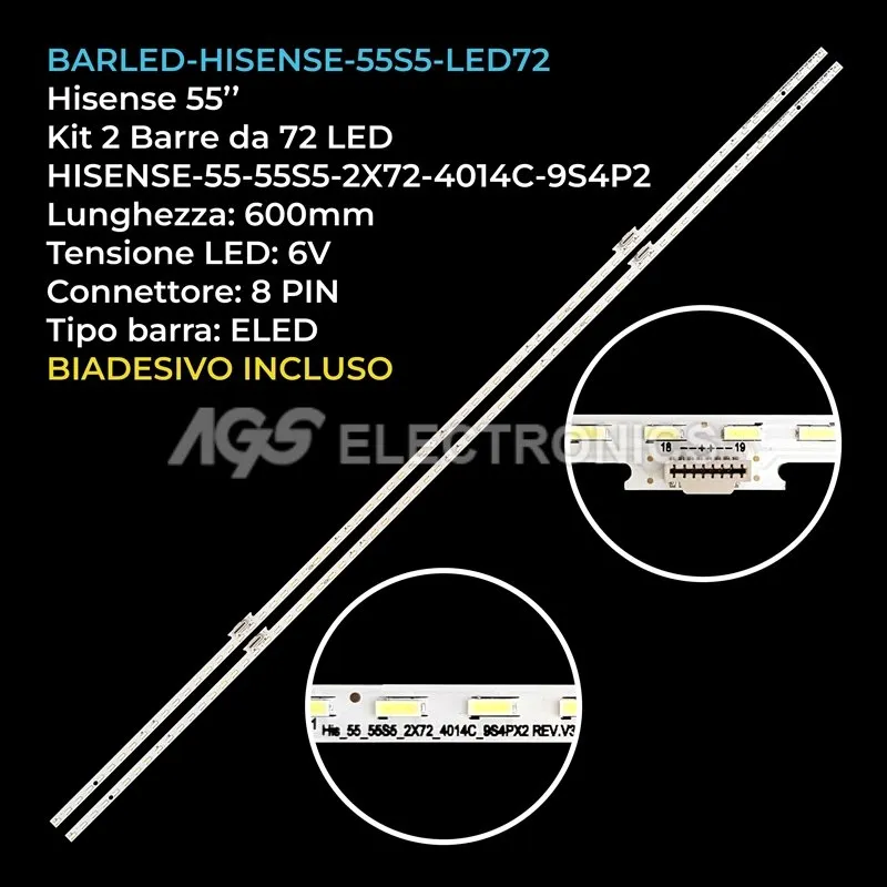 kit 2 barre LED retroilluminazione per Hisense 55 pollici modello 55H9908