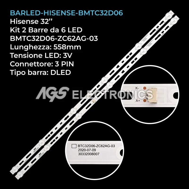 kit 2 barre LED retroilluminazione per Zephir 32 pollici modello KD32