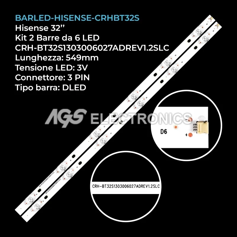 kit 2 barre LED retroilluminazione per Hisense 32 pollici modello H32A5600