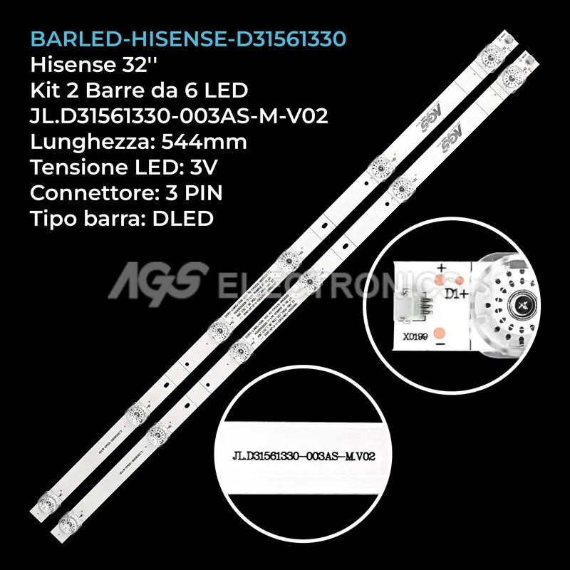 kit 2 barre LED retroilluminazione per Hisense 32 pollici modello HZ32E30D