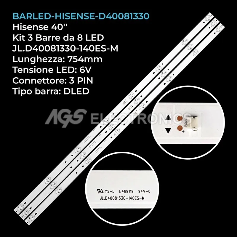 kit 3 barre LED retroilluminazione per Hisense 40 pollici modello LED40EC270N