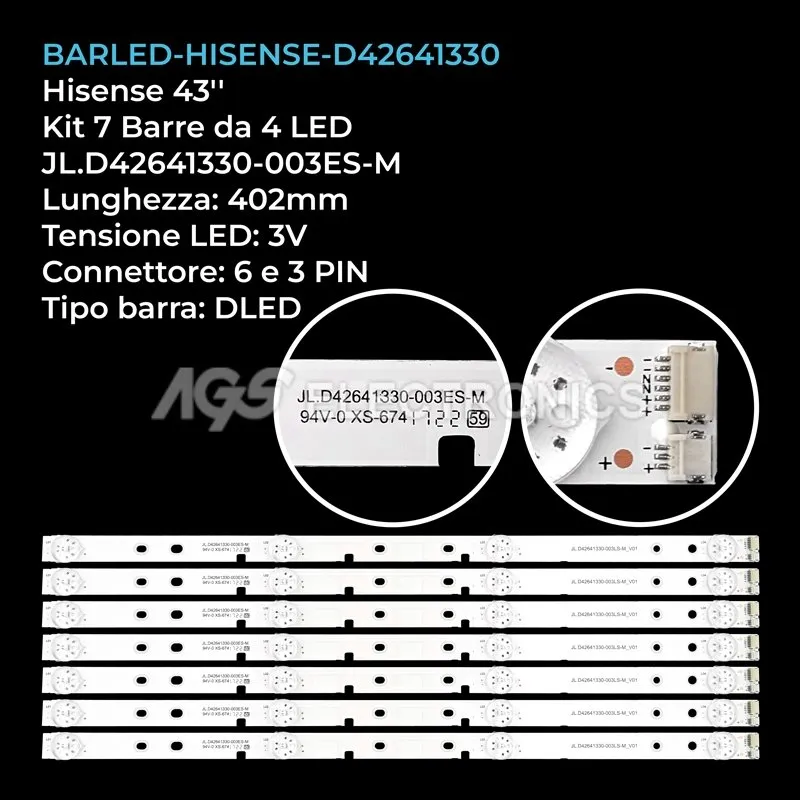 kit 7 barre LED retroilluminazione per Hisense 43 pollici modello LED43N2600