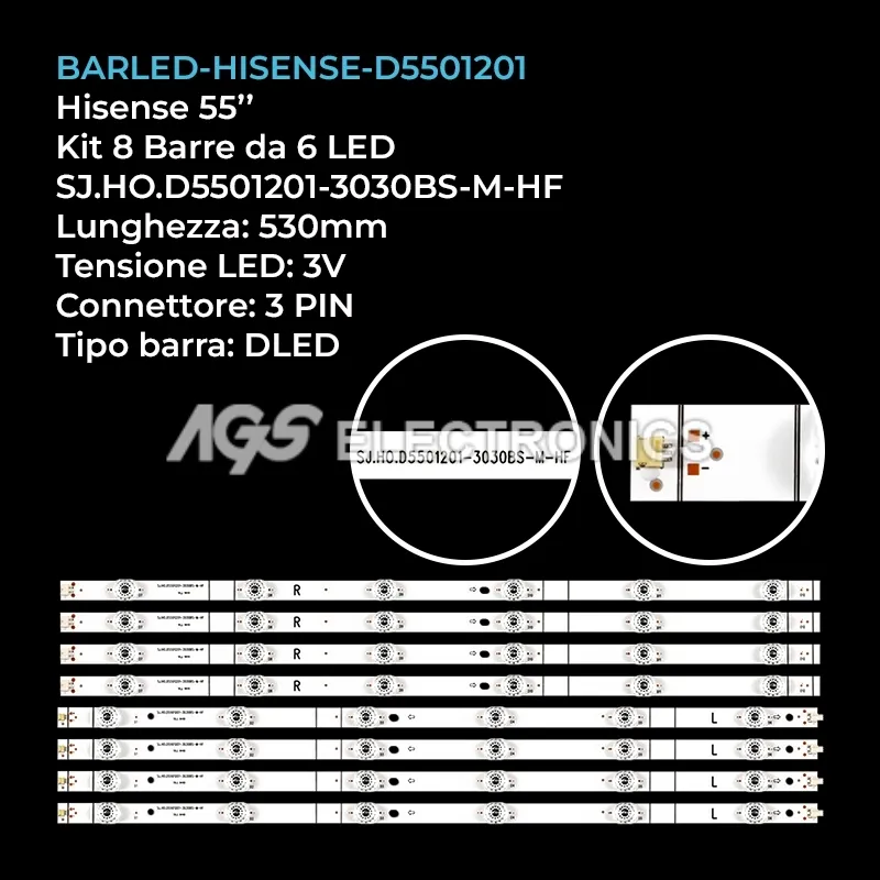 kit 8 barre LED retroilluminazione per Hisense 55 pollici modello PC65333A