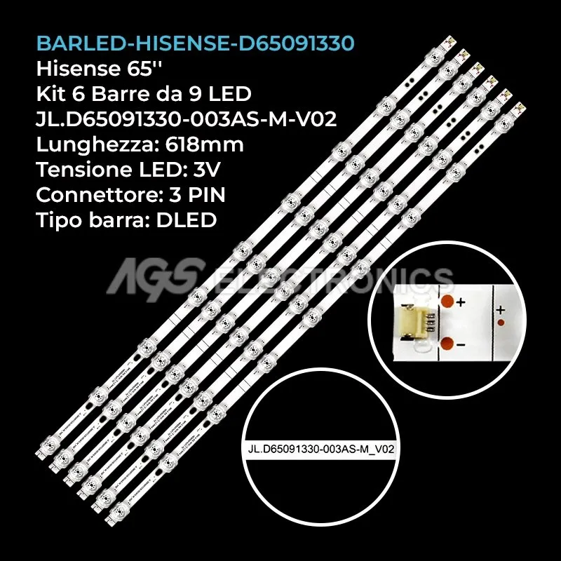 kit 6 barre LED retroilluminazione per Hisense 65 pollici modello 65A7160F