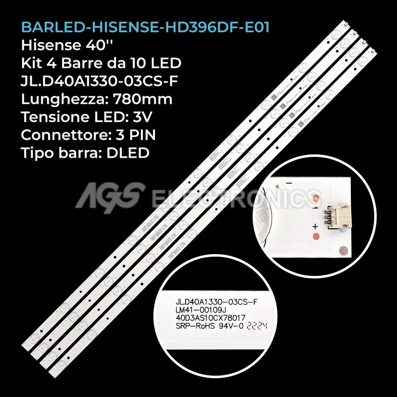 kit 4 barre LED retroilluminazione per Hisense 40 pollici modello LED40H166