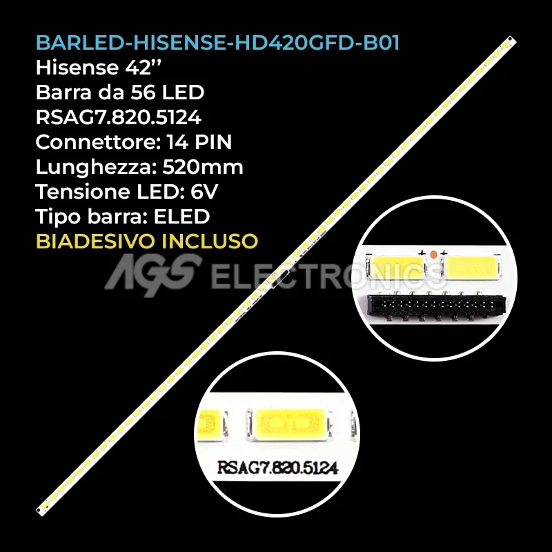 kit 1 barre LED retroilluminazione per Hisense 42 pollici modello LED42K320X3D