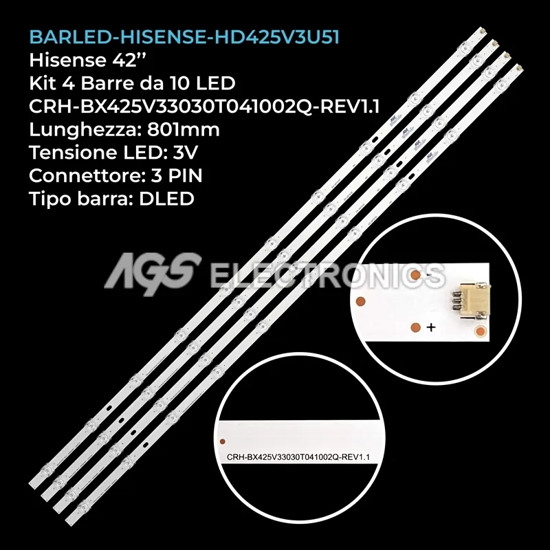 kit 4 barre LED retroilluminazione per Hisense 42 pollici modello A21170G