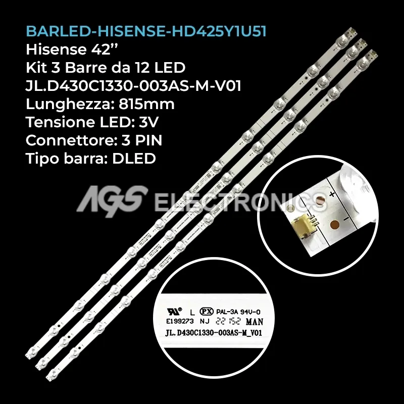 kit 3 barre LED retroilluminazione per Hisense 42 pollici modello 43E79NQ