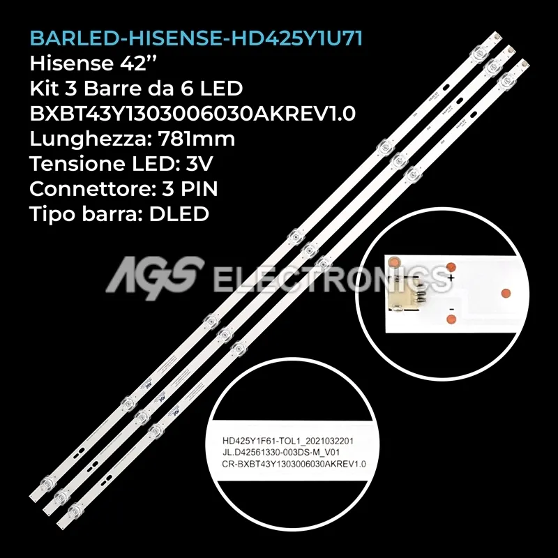 kit 3 barre LED retroilluminazione per Hisense 42 pollici modello A22040X