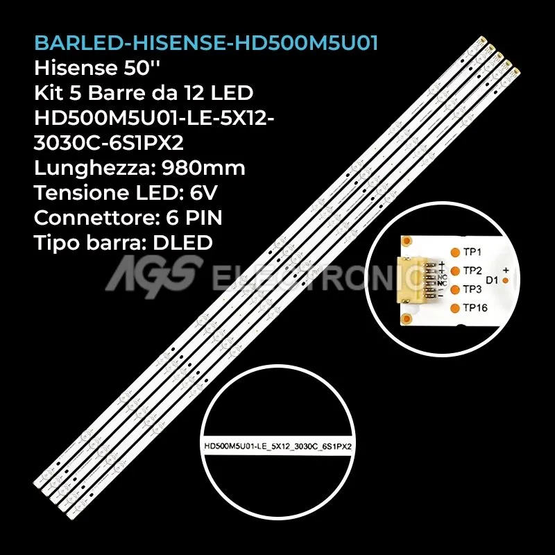 kit 5 barre LED retroilluminazione per Sharp 50 pollici modello LC50P8000U
