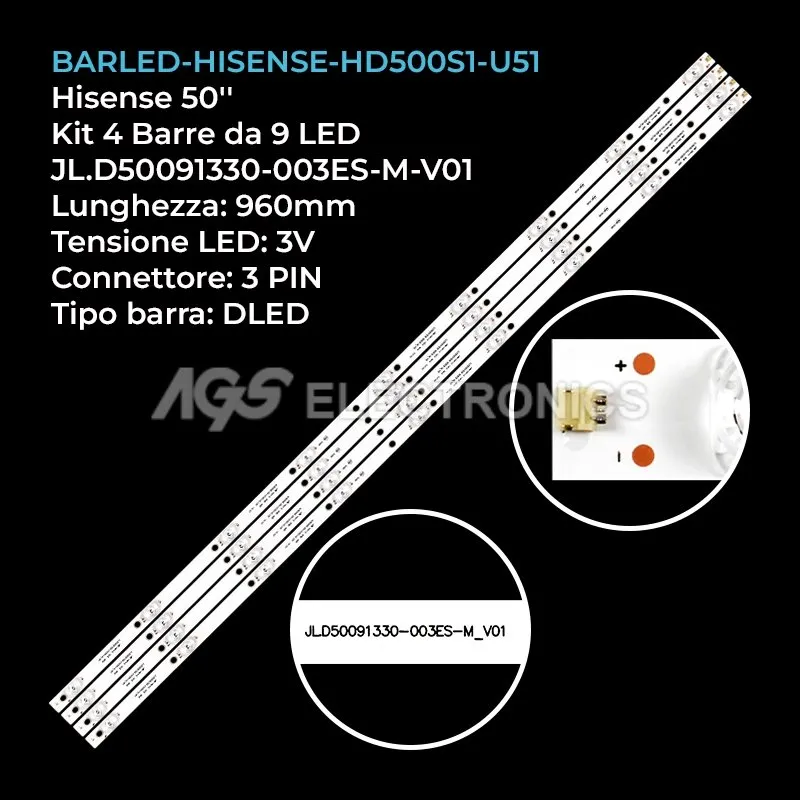 kit 4 barre LED retroilluminazione per Hisense 50 pollici modello HZ50A65E