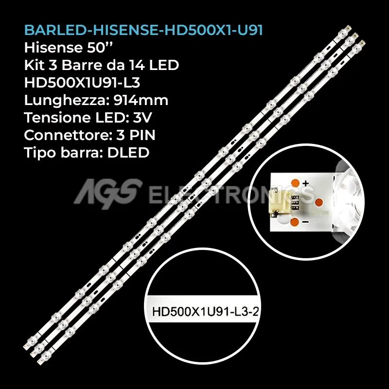 kit 3 barre LED retroilluminazione per Hisense 50 pollici modello 50R6040G