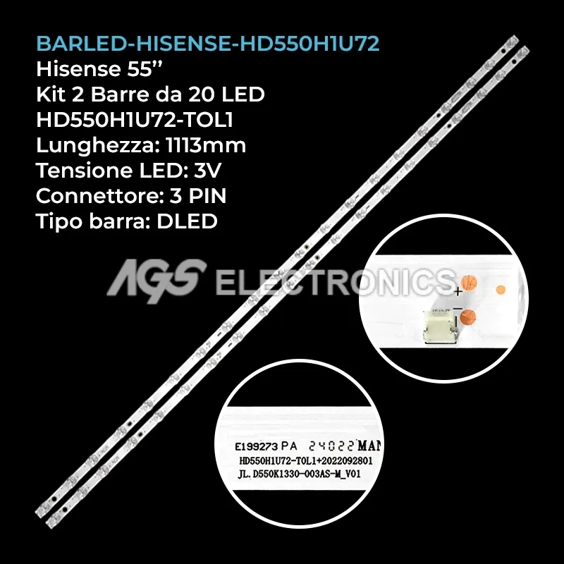 kit 2 barre LED retroilluminazione per Hisense 55 pollici modello 55A6KT