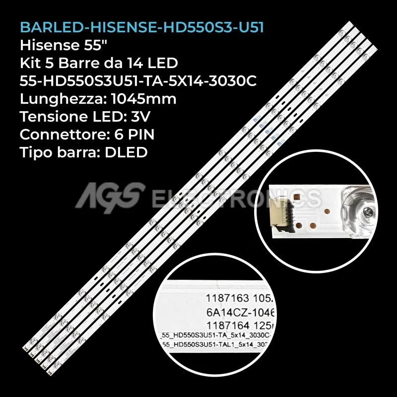 kit 5 barre LED retroilluminazione per Hisense 55 pollici modello HZ55A65
