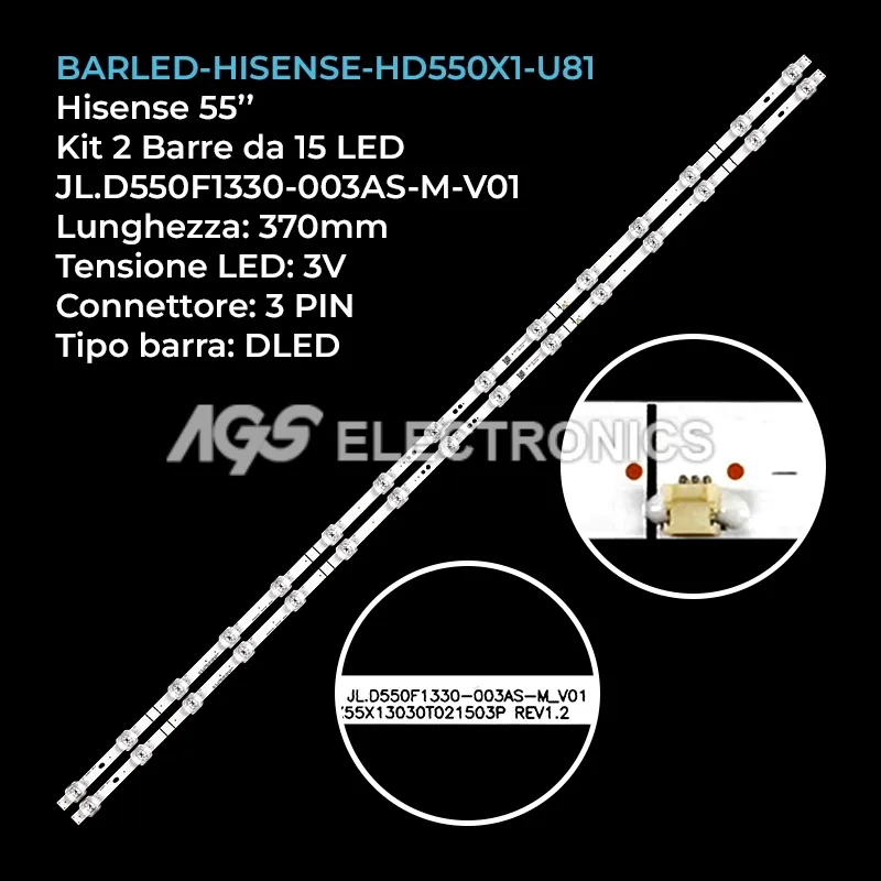 kit 2 barre LED retroilluminazione per Hisense 55 pollici modello 55A52E
