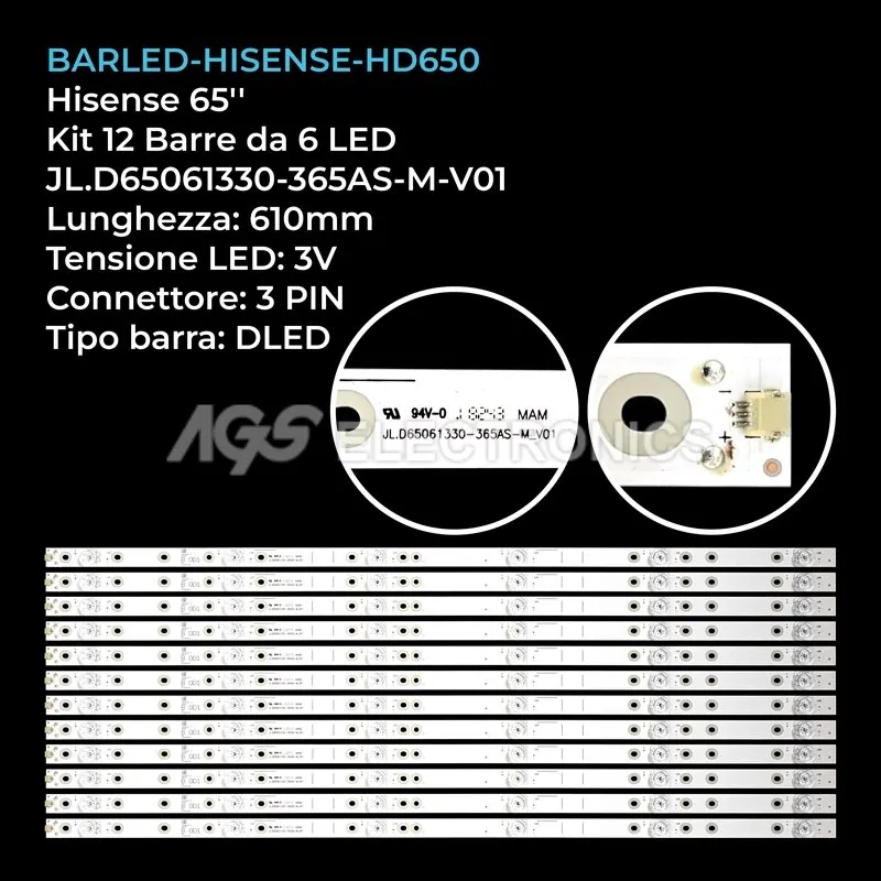 kit 12 barre LED retroilluminazione per Sharp 65 pollici modello 65H6E
