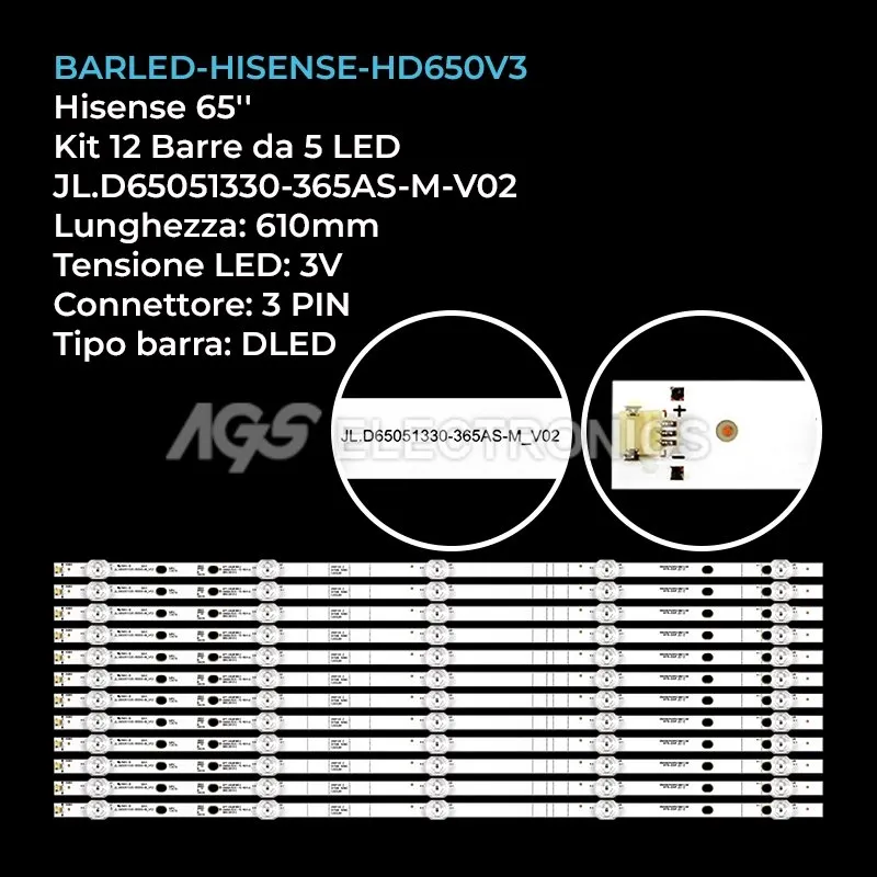 kit 12 barre LED retroilluminazione per Hisense 65 pollici modello H65E3AY