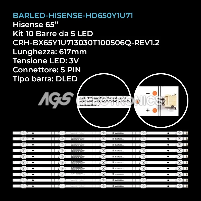 kit 10 barre LED retroilluminazione per Hisense 65 pollici modello 65T51F