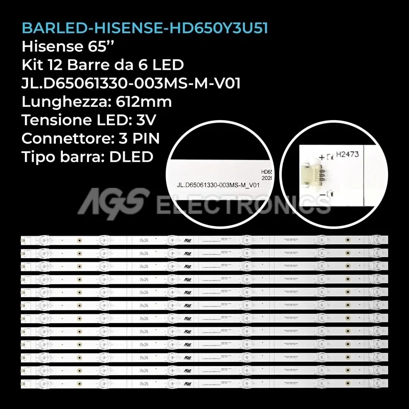 kit 12 barre LED retroilluminazione per Hisense 65 pollici modello 65E7G