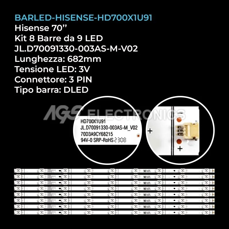 kit 8 barre LED retroilluminazione per Hisense 70 pollici modello 70A7100F