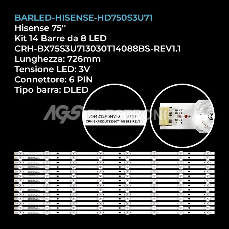 kit 14 barre LED retroilluminazione per Hisense 75 pollici modello H75B7510IL