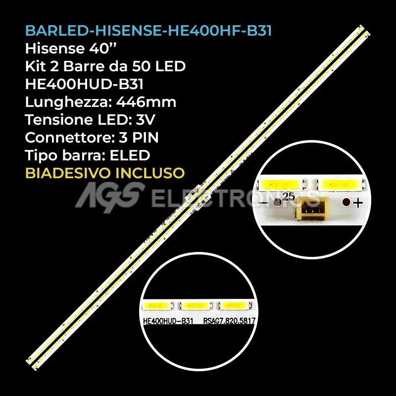 kit 2 barre LED retroilluminazione per Hisense 40 pollici modello LTDN40K370HK