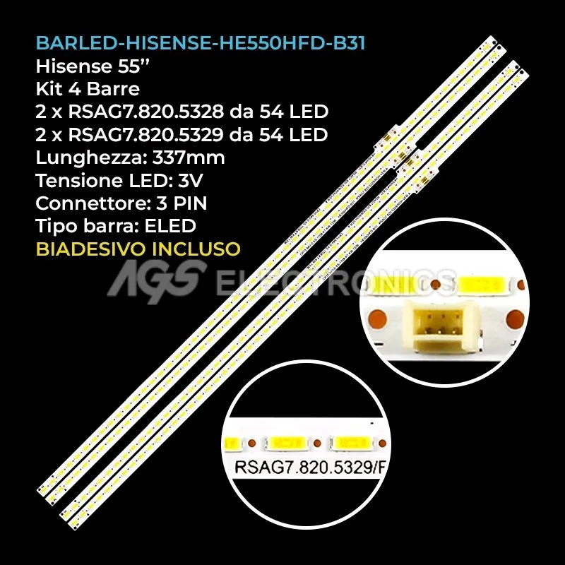 kit 4 barre LED retroilluminazione per Hisense 55 pollici modello LED55K600X3D