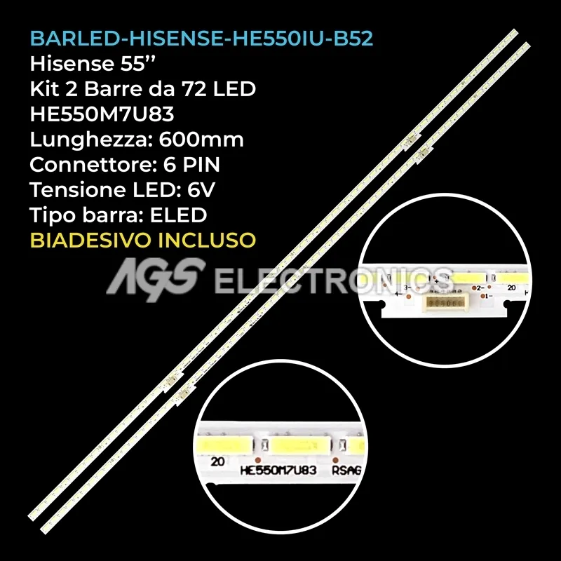 kit 2 barre LED retroilluminazione per Hisense 55 pollici modello H55N6800UK