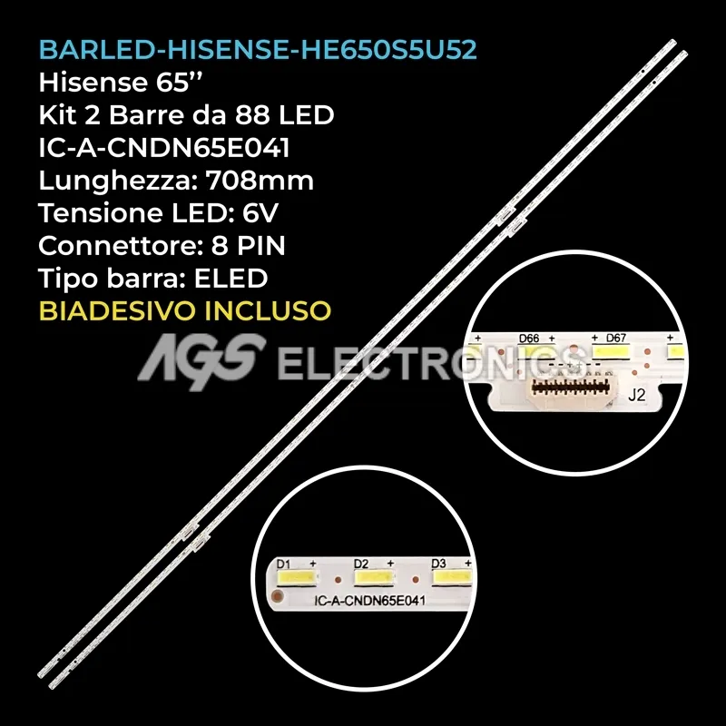 kit 2 barre LED retroilluminazione per Hisense 65 pollici modello 65H9E